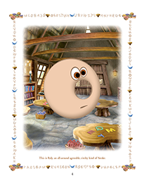 Illustration of page taken from the hardcover book introducing Roly, the circle letter lin